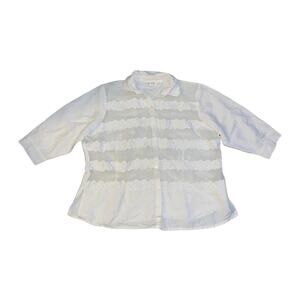 Vintage Baluchi Embroidered Floral White Button Blouse Size XL